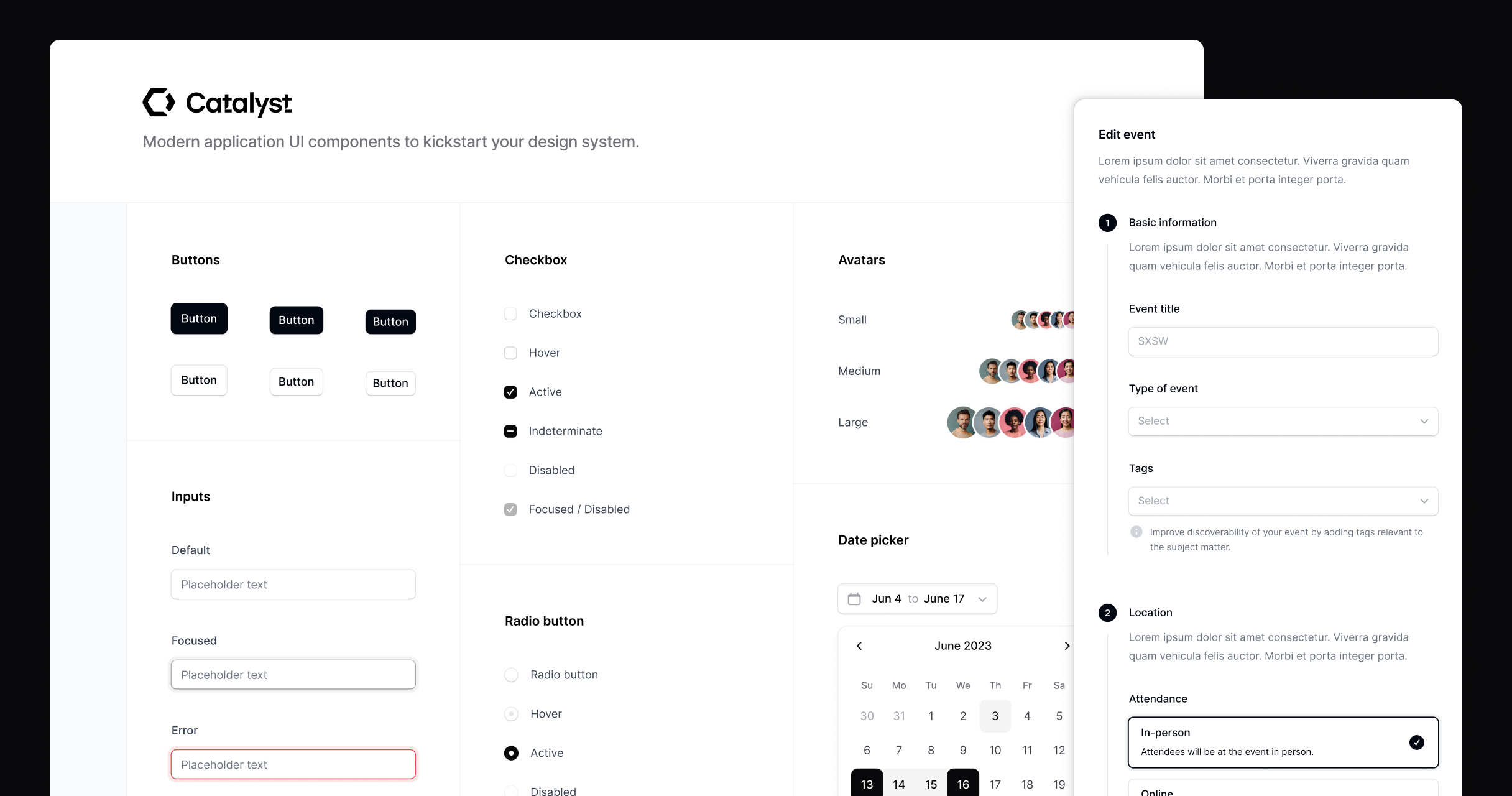 A collage of components included in the Catalyst UI kit.